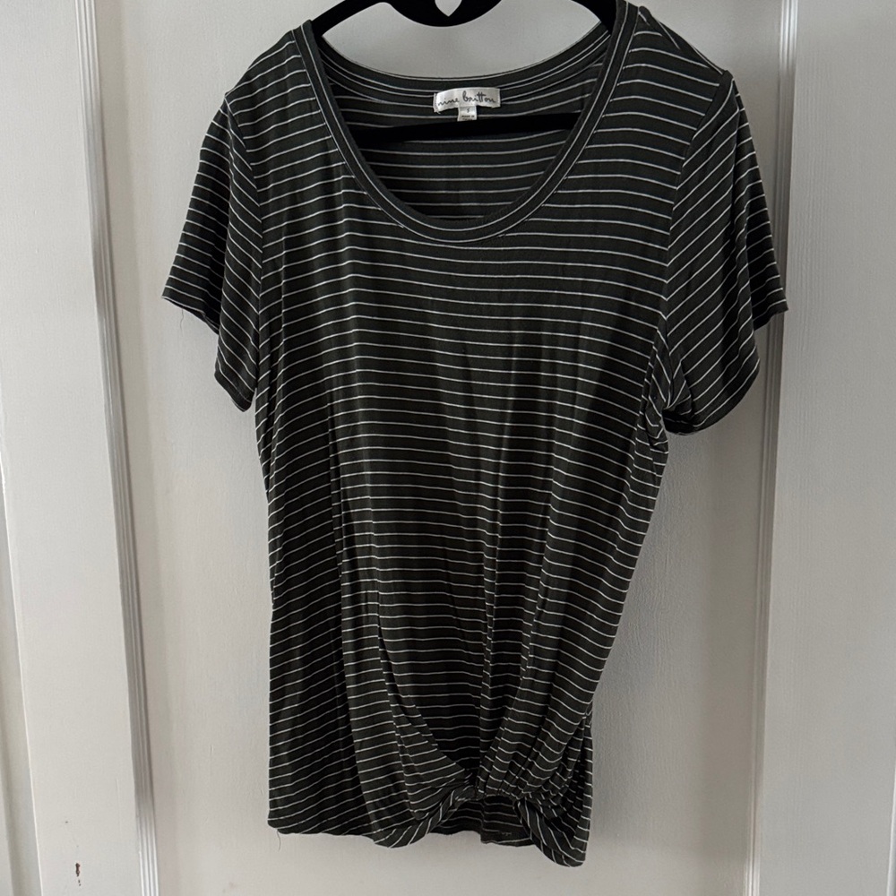 Nine Britton Olive Striped wrap front Short Sleeve Top